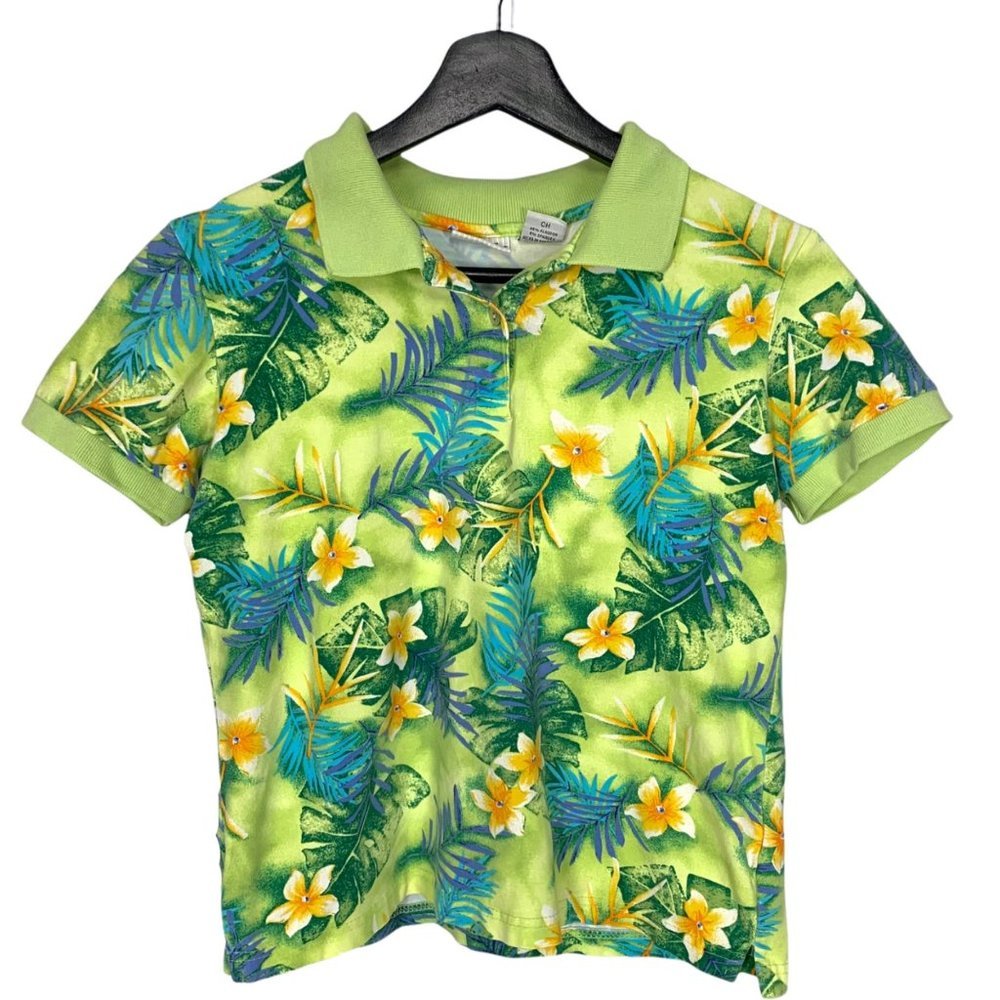 Vintage Y2K White Stag Hawaiian Polo Top Small